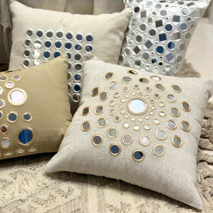 Circle Of Life - Beige Cotton Linen Throw Pillow Cover