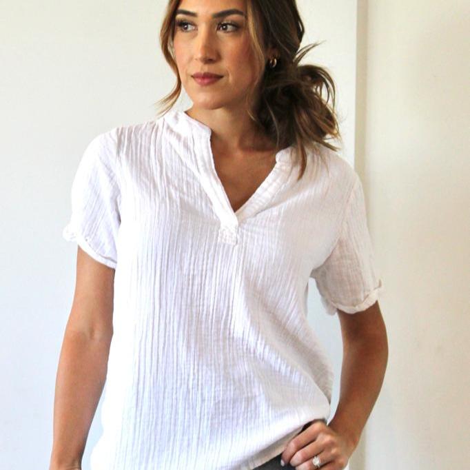 Classic V Muslin Cotton Top — Breathable, Versatile Women’s Tee