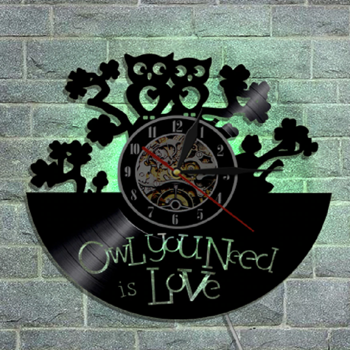 Color Changing 3D LED OWL VINYL WALL CLOCK