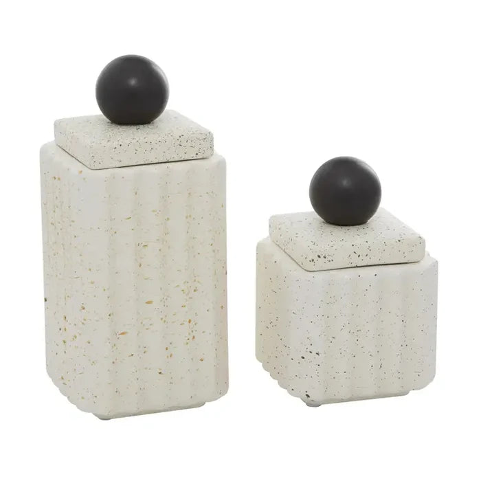 Contemporary White Ceramic Decorative Jars Set