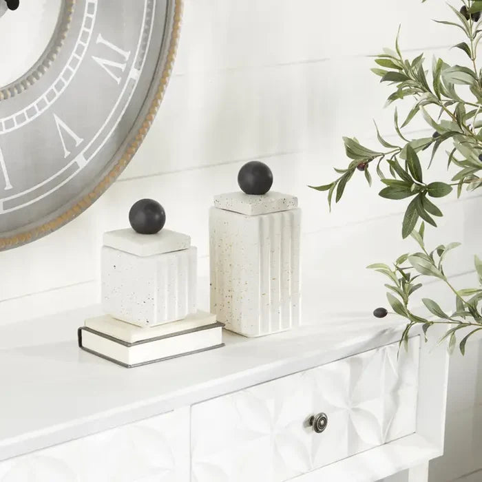 Contemporary White Ceramic Decorative Jars Set