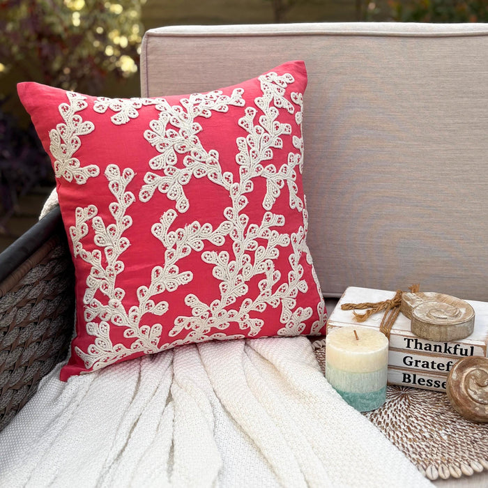 Coral Pink Cotton Linen Throw Pillow Cover - Coral Of The Beach