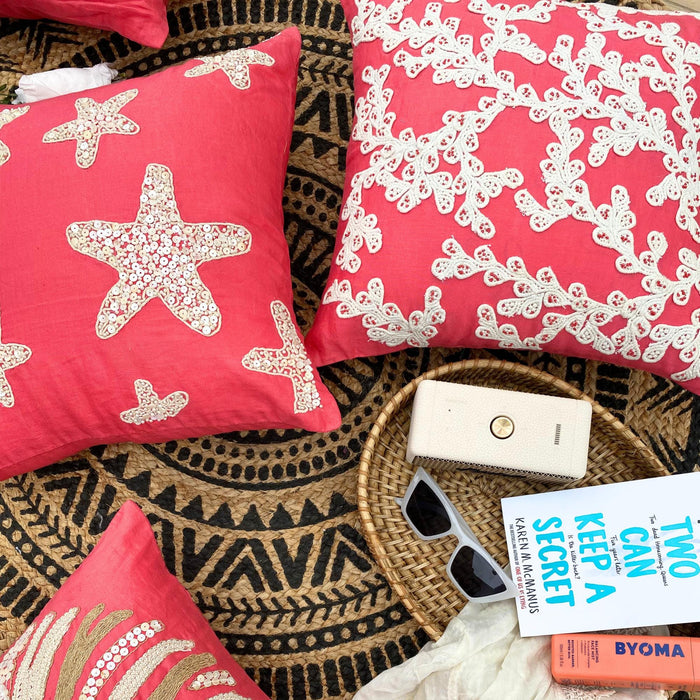 Coral Pink Cotton Linen Throw Pillow Cover - Coral Of The Beach
