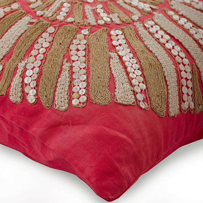 Coral Pink Cotton Linen Throw Pillow Cover - Coral Sea Shells