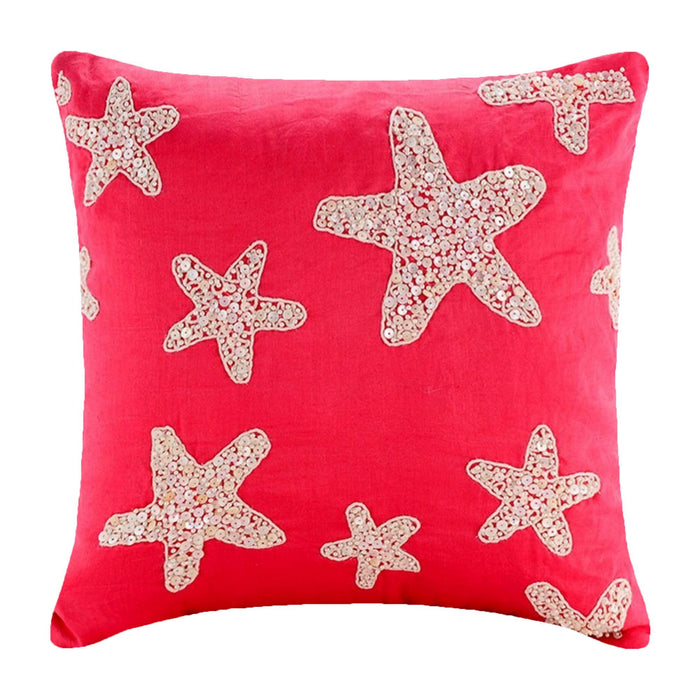 Coral Pink Cotton Linen Throw Pillow Cover - Corallian Star Spirit