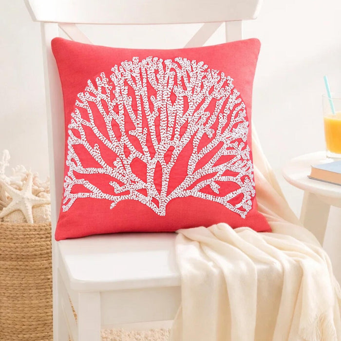 Coral Pink Cotton Linen Throw Pillow Cover  - White Forest