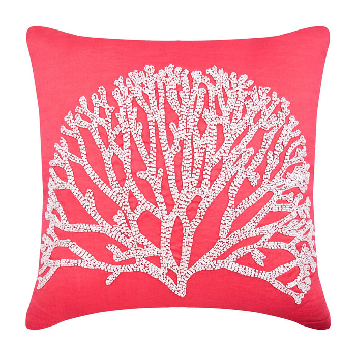 Coral Pink Cotton Linen Throw Pillow Cover  - White Forest