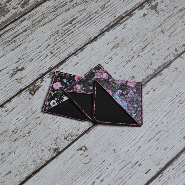 Corner Bookmark, Embroidered: Black Florals