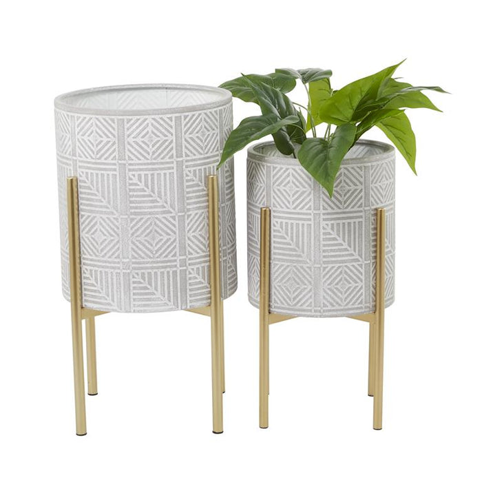 COSMOLIVING BY COSMOPOLITAN GRAY METAL PLANTER WITH REMOVABLE STAND
