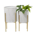 COSMOLIVING BY COSMOPOLITAN GRAY METAL PLANTER WITH REMOVABLE STAND