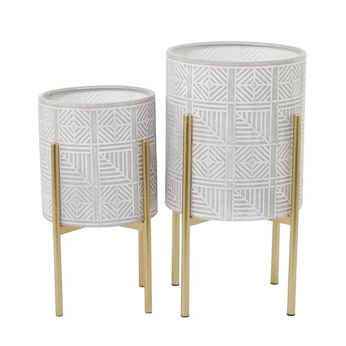 COSMOLIVING BY COSMOPOLITAN GRAY METAL PLANTER WITH REMOVABLE STAND