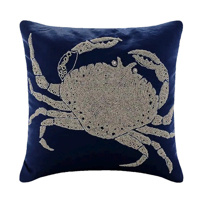 Crab At The Shore - Navy Blue Cotton Linen Decorative Euro Sham