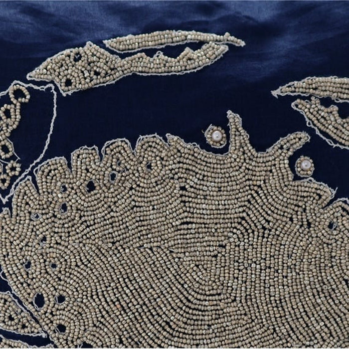 Crab At The Shore - Navy Blue Cotton Linen Decorative Euro Sham