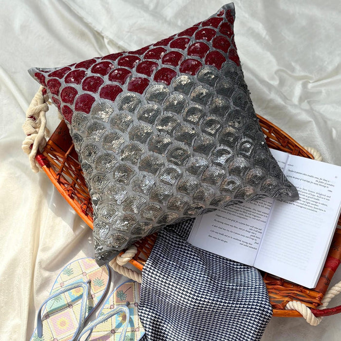 Cranberry Space - Gray Art Silk Throw Pillow Cover