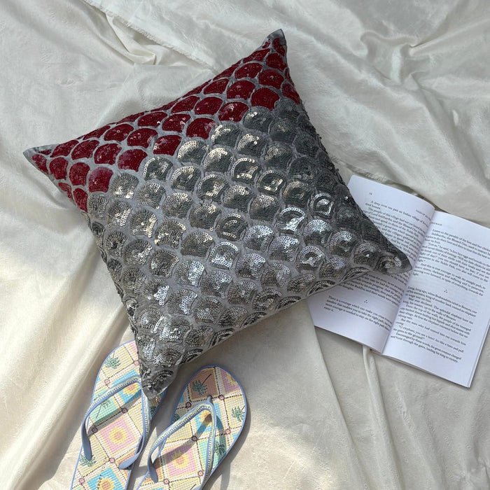 Cranberry Space - Gray Art Silk Throw Pillow Cover