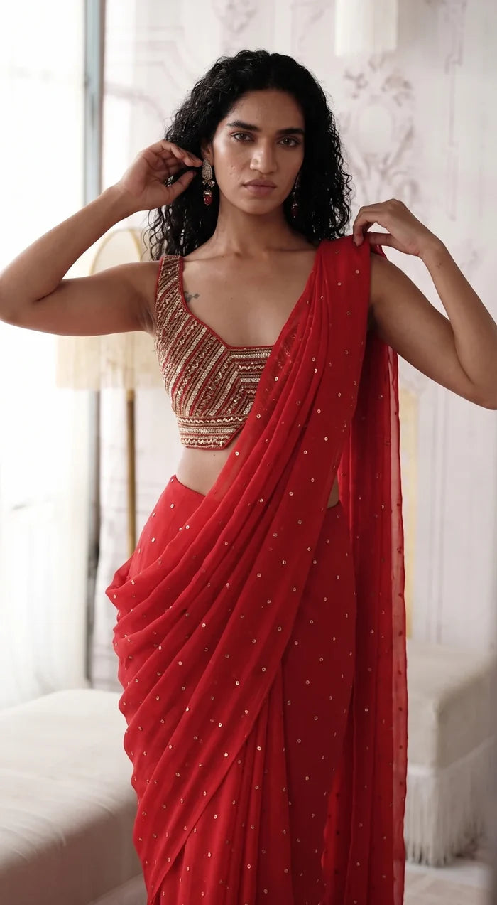 Crimson Horizon Saree