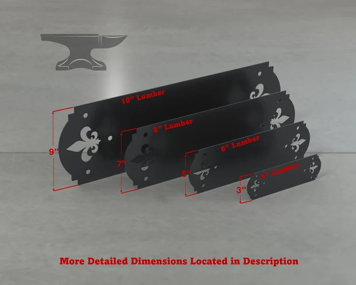 Crowned Fleur De Lis Style Straight Brackets - Various Sizes - Madison Iron and Wood