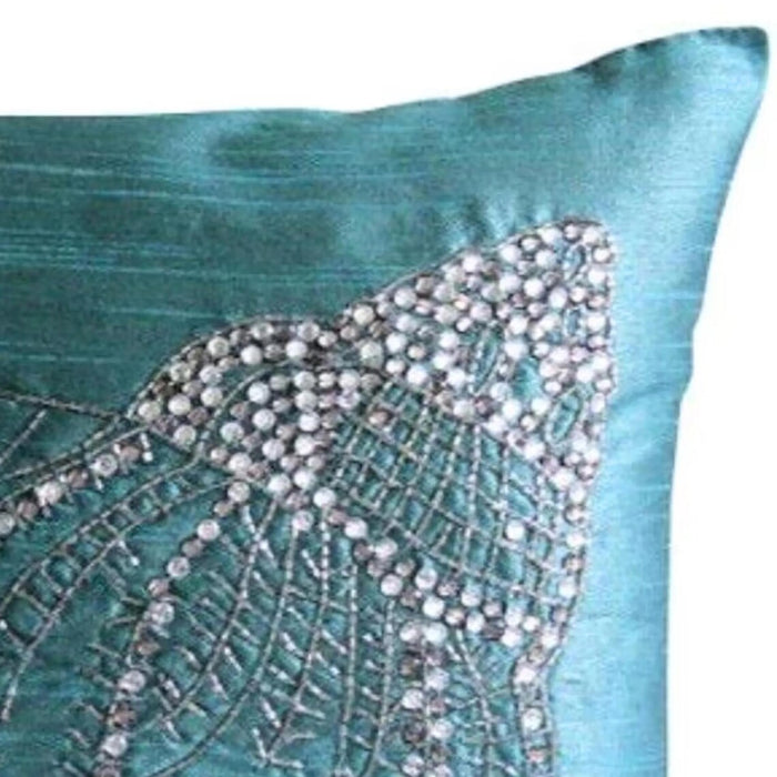 Crystal Sea Shell - Teal Blue Art Silk Decorative Euro Sham