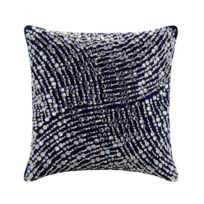 Crystals N Pearls Jam - Navy Blue Taffeta Decorative Euro Sham