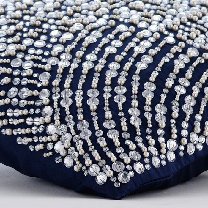 Crystals N Pearls Jam - Navy Blue Taffeta Decorative Euro Sham