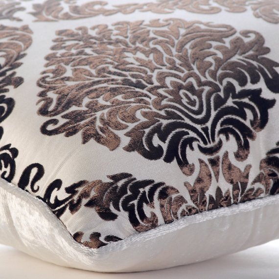 Damask Brown - Brown Burnout Velvet Throw Pillow Cover