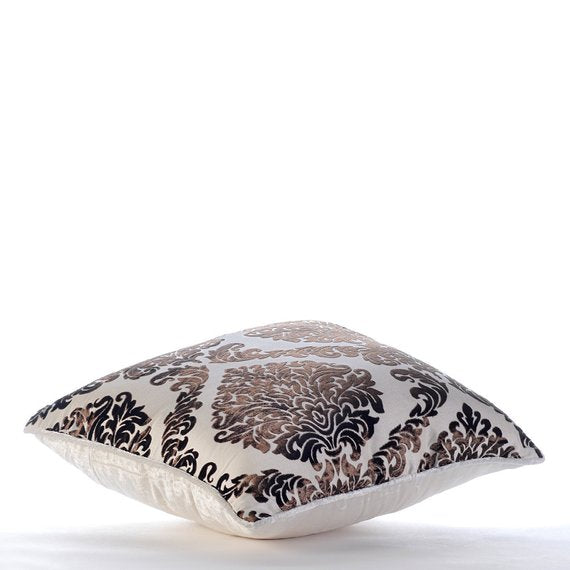 Damask Brown - Brown Burnout Velvet Throw Pillow Cover