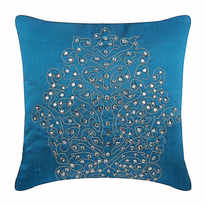 Damask Royal Blue - Royal Blue Art Silk Decorative Euro Sham