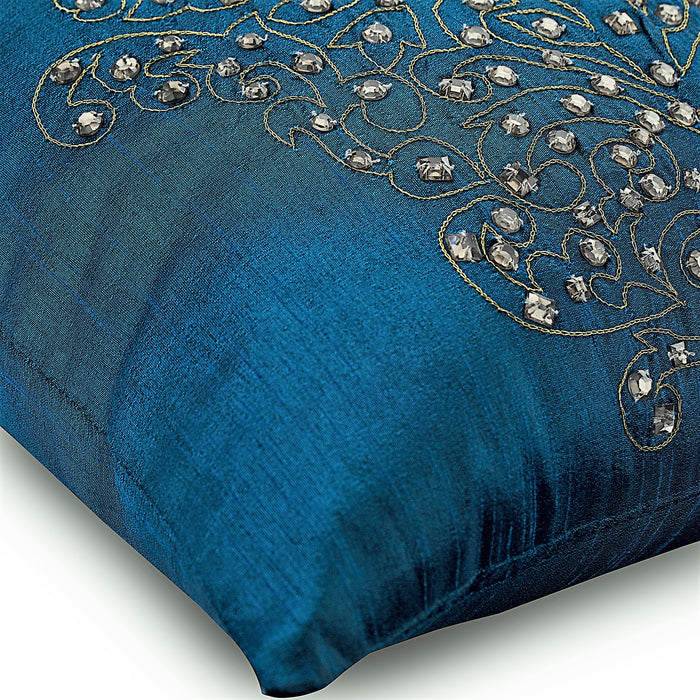 Damask Royal Blue - Royal Blue Art Silk Decorative Euro Sham