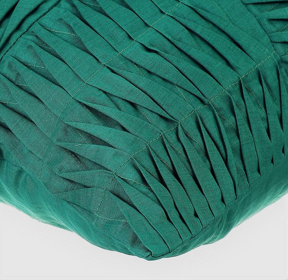Dark Green Pintuck Block - Dark Green Cotton Linen Throw Pillow Cover