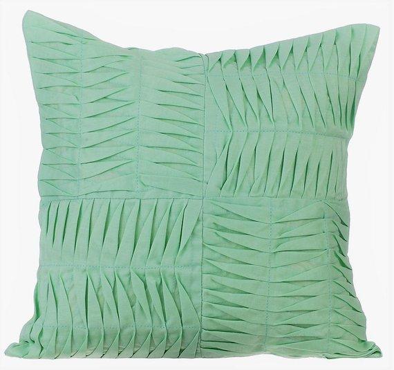 Dark Green Pintuck Block - Dark Green Cotton Linen Throw Pillow Cover