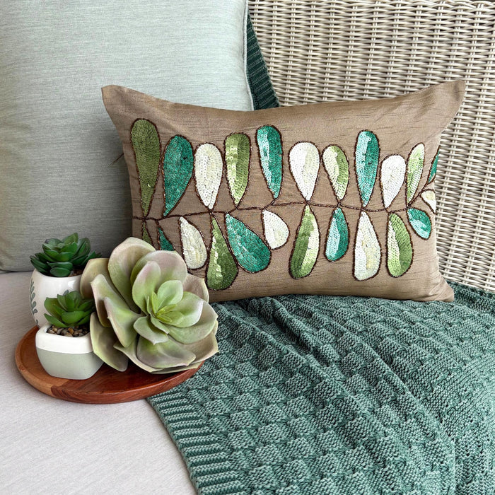 Days Of Leaves - Art Silk Brown Decorative Lumbar Pillow Cover