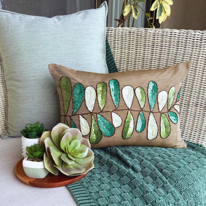 Days Of Leaves - Art Silk Brown Decorative Lumbar Pillow Cover