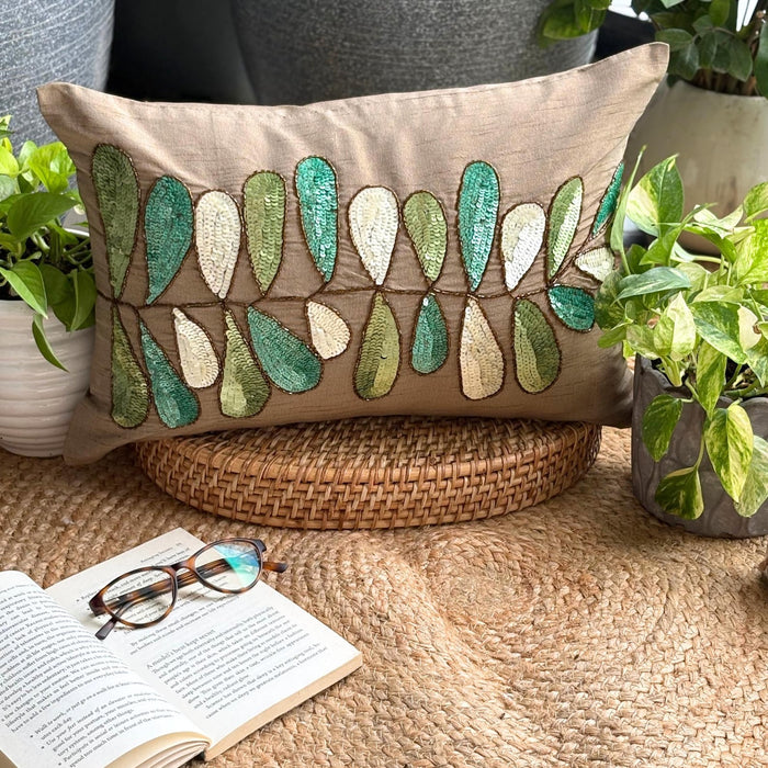 Days Of Leaves - Art Silk Brown Decorative Lumbar Pillow Cover