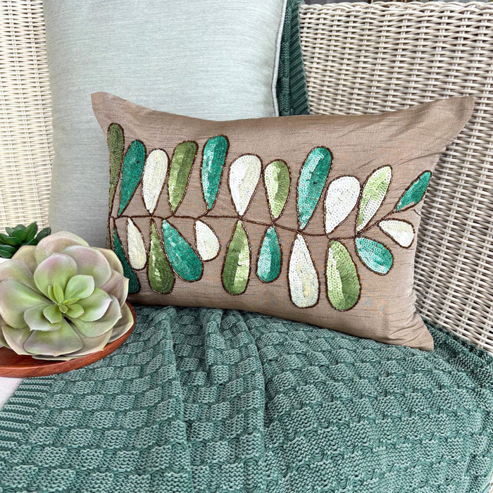 Days Of Leaves - Art Silk Brown Decorative Lumbar Pillow Cover