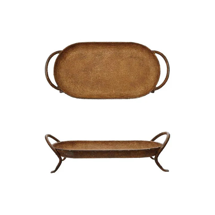 Decorative Metal Footed Tray W/ Handles #XS8546