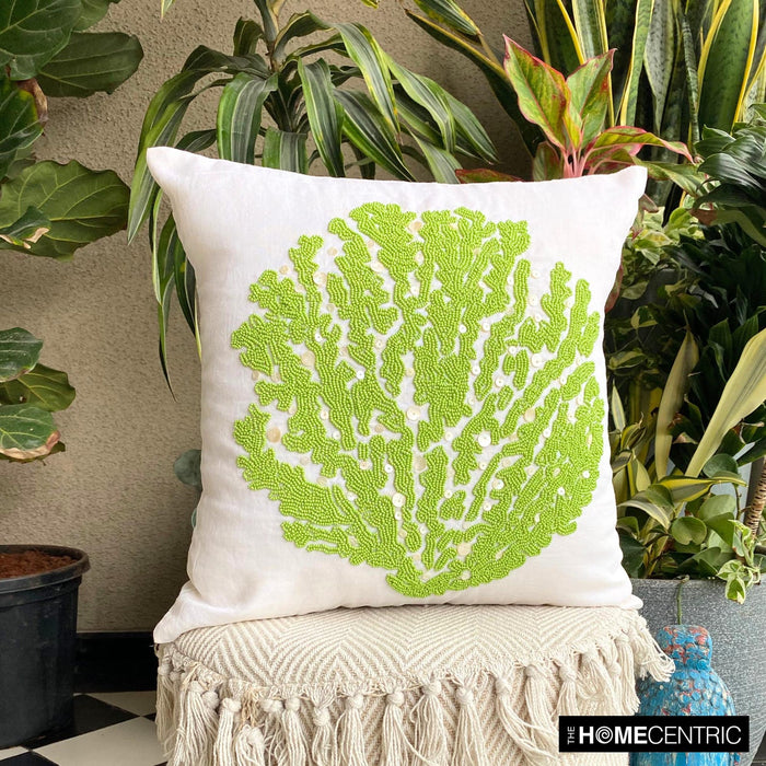 Deep Sea Weeds - Ivory Cotton Linen Decorative Euro Sham