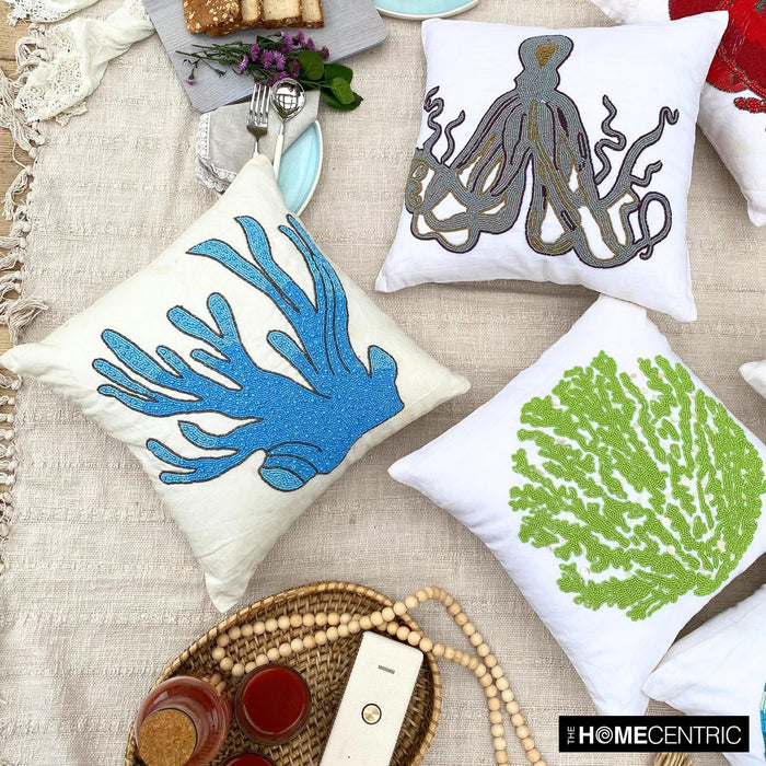 Deep Sea Weeds - Ivory Cotton Linen Decorative Euro Sham