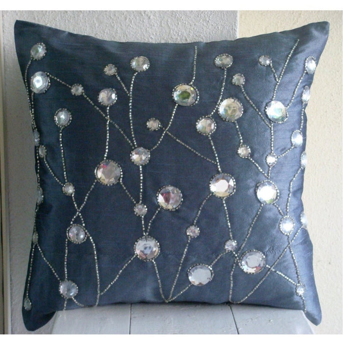 Dew Drop Diamond Blue Silk Decorative Euro Sham