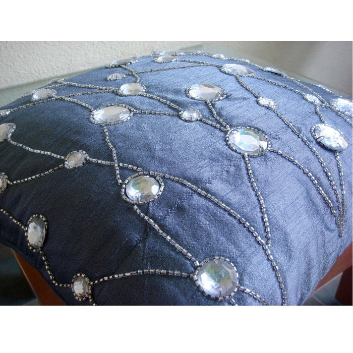Dew Drop Diamond - Blue Art Silk Decorative Euro Sham