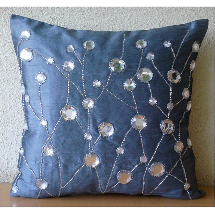 Dew Drop Diamond - Blue Art Silk Decorative Euro Sham