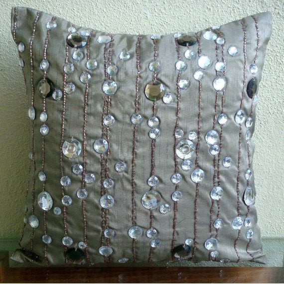Diamond Strings - Gray Art Silk Decorative Euro Sham