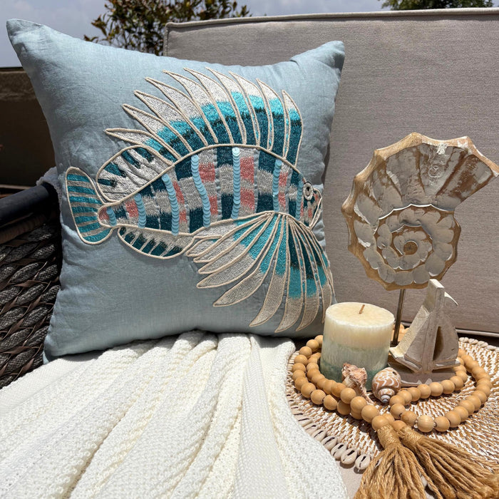 Dream Fish - Dull Blue Linen Decorative Euro Sham