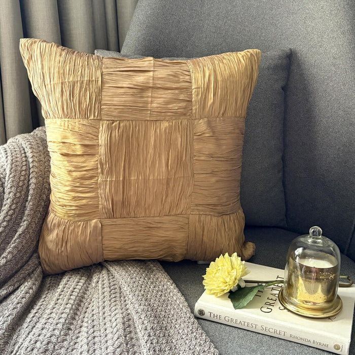 Dreamy Gold - Gold Crushed Art Silk Throw Pillow Cover
