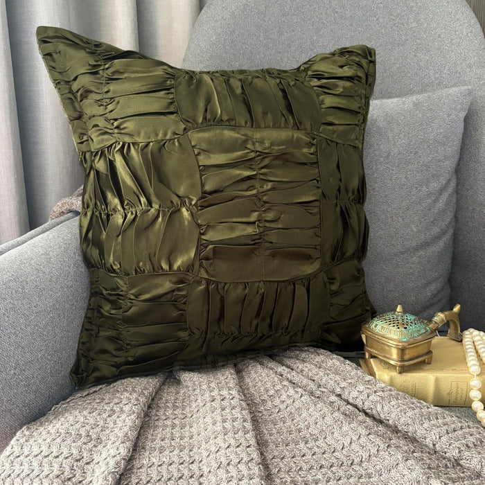 Dreamy Olive - Olive Green Satin Throw Pillow Cover