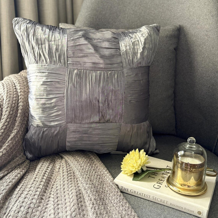 Dreamy Silver Gray - Gray Crushed Art Silk Throw Pillow Cover
