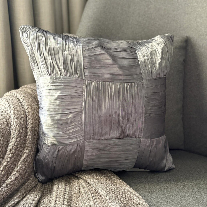 Dreamy Silver Gray - Gray Crushed Art Silk Throw Pillow Cover