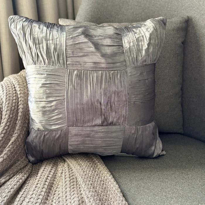 Dreamy Silver Gray - Gray Crushed Art Silk Throw Pillow Cover