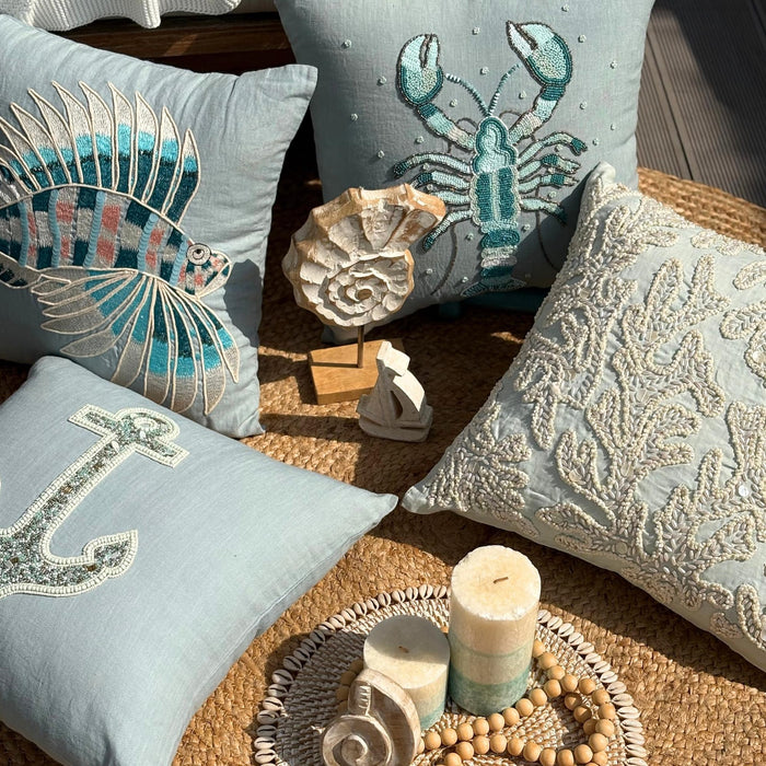 Dull Blue Linen Throw Pillow Cover - Dream Fish