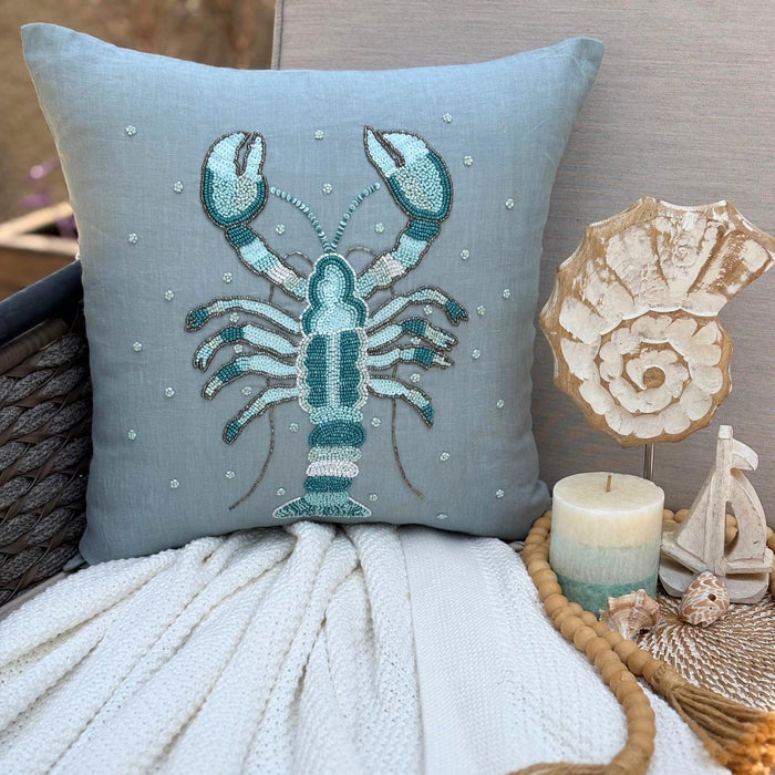 Dull Blue Linen Throw Pillow Cover - Lobster Cool