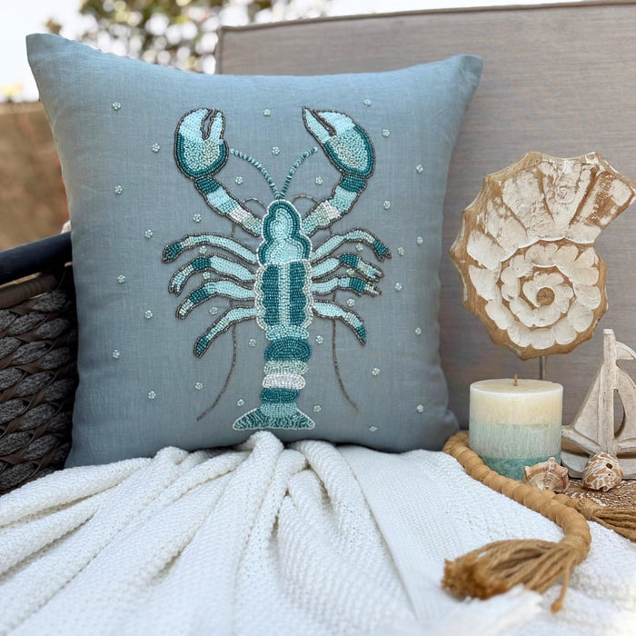 Dull Blue Linen Throw Pillow Cover - Lobster Cool